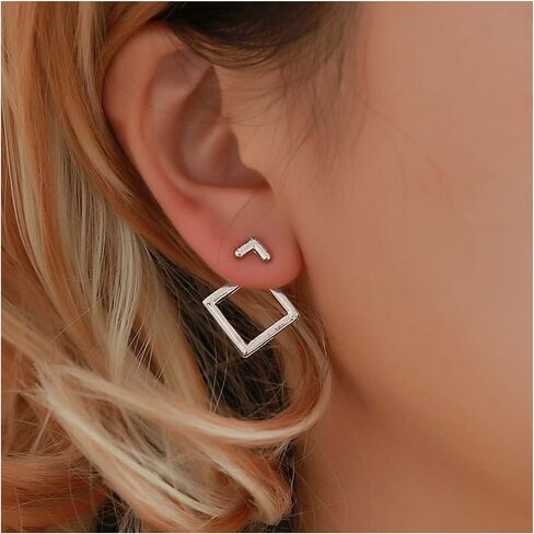 Vintage Square Ear Jacket Earrings Gold Hollow Square Earrings Square Stud Earrings Geometric Arrow Earrings Minimalist Front Back Earrings Jewelry for Women and Girls in Saudi Arabia