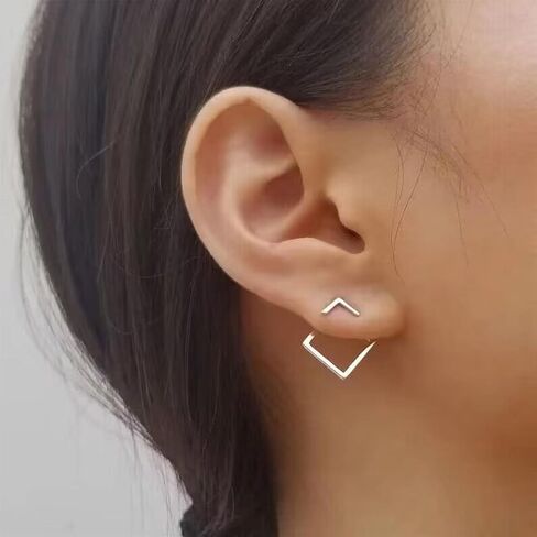 Vintage Square Ear Jacket Earrings Gold Hollow Square Earrings Square Stud Earrings Geometric Arrow Earrings Minimalist Front Back Earrings Jewelry for Women and Girls in Saudi Arabia
