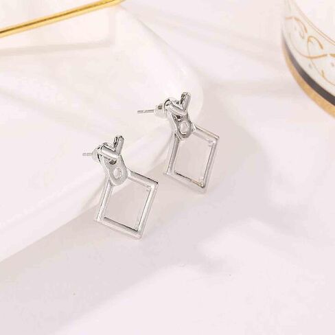 Vintage Square Ear Jacket Earrings Gold Hollow Square Earrings Square Stud Earrings Geometric Arrow Earrings Minimalist Front Back Earrings Jewelry for Women and Girls in Saudi Arabia