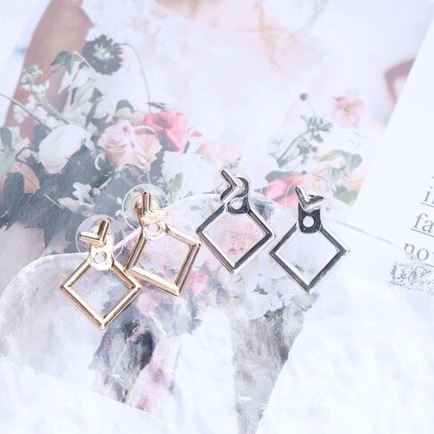 Vintage Square Ear Jacket Earrings Gold Hollow Square Earrings Square Stud Earrings Geometric Arrow Earrings Minimalist Front Back Earrings Jewelry for Women and Girls in Saudi Arabia