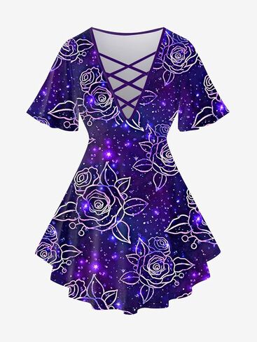 Rosegal Plus Size Rose Floral 3D SequinedTee and Leggings Matching Set in Saudi Arabia