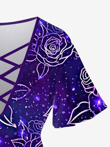 Rosegal Plus Size Rose Floral 3D SequinedTee and Leggings Matching Set in Saudi Arabia
