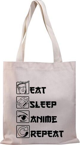 BDPWSS Anime Canvas Tote Bag Anime Lover Gift Anime Fans Bag Eat Sleep Anime Repeat Kawaii Anime Reusable Handbag in Saudi Arabia