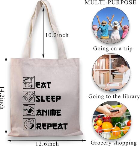 BDPWSS Anime Canvas Tote Bag Anime Lover Gift Anime Fans Bag Eat Sleep Anime Repeat Kawaii Anime Reusable Handbag in Saudi Arabia