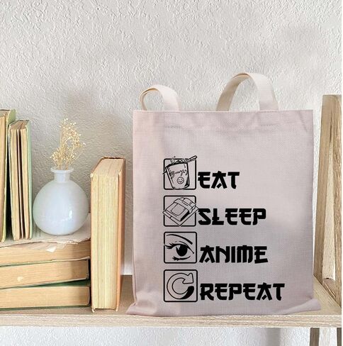 BDPWSS Anime Canvas Tote Bag Anime Lover Gift Anime Fans Bag Eat Sleep Anime Repeat Kawaii Anime Reusable Handbag in Saudi Arabia