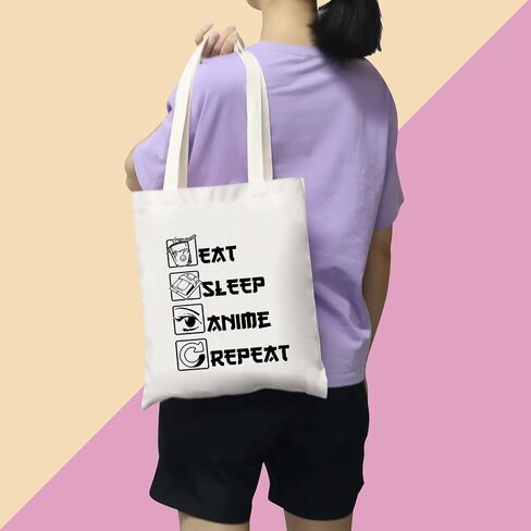 BDPWSS Anime Canvas Tote Bag Anime Lover Gift Anime Fans Bag Eat Sleep Anime Repeat Kawaii Anime Reusable Handbag in Saudi Arabia