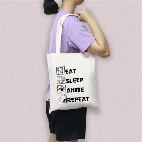 BDPWSS Anime Canvas Tote Bag Anime Lover Gift Anime Fans Bag Eat Sleep Anime Repeat Kawaii Anime Reusable Handbag in Saudi Arabia