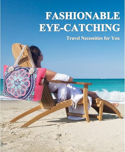 XL Canvas Waterproof Sandproof Utility Beach Tote Bag Cotton Rope With Zipper Packable Beachbag Gear Summer Swim Pool Family Cruise Essentials For Women Birthday Gift Pink Mandala Boho Bohemian in Saudi Arabia