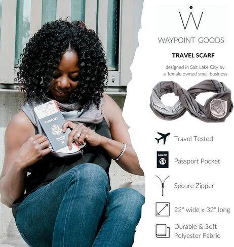 وشاح سفر Waypoint + حزمة هدايا مجلة - وشاح لا نهاية له من القطن الأسود خفيف الوزن مع جيب مخفي ووشاح سفر أوسلو رمادي أصلي مع جيب بسحاب للنساء ومجلة سفر سريعة in Kuwait