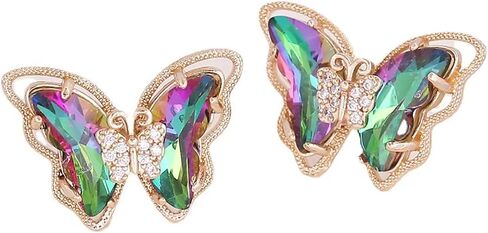 Butterfly Earrings Rhinestone Butterfly Tassel Earrings for Women Butterfly Wing Stud Earrings Pom Pom Crystal Earrings for Her Christmas Gifts for Teen Girls in Saudi Arabia