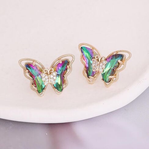 Butterfly Earrings Rhinestone Butterfly Tassel Earrings for Women Butterfly Wing Stud Earrings Pom Pom Crystal Earrings for Her Christmas Gifts for Teen Girls in Saudi Arabia