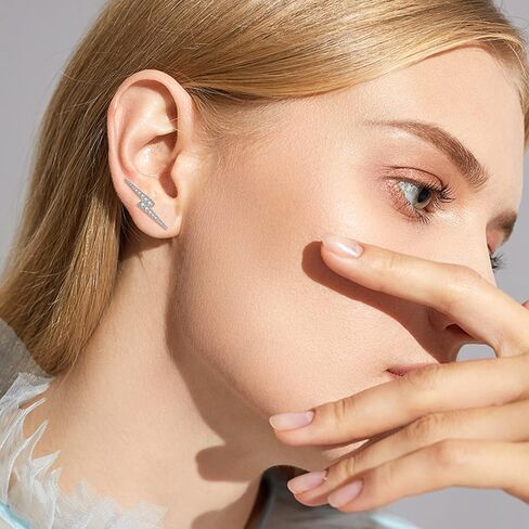 Snake/Lightning Bolt Stud Earrings Sterling Silver Huggie Hoop Earrings Minimalist Hypoallergenic Long Dangle Serpent Snake Jewelry for Halloween Women and Girls in Kuwait