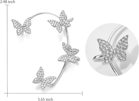 قطعتان من أقراط الأذن على شكل فراشة من الزركون للنساء أقراط التفاف الأذن الزاحفة بدون ثقب مشبك الأذن على شكل فراشة التفاف حول الأقراط المزيفة للفتيات in Kuwait