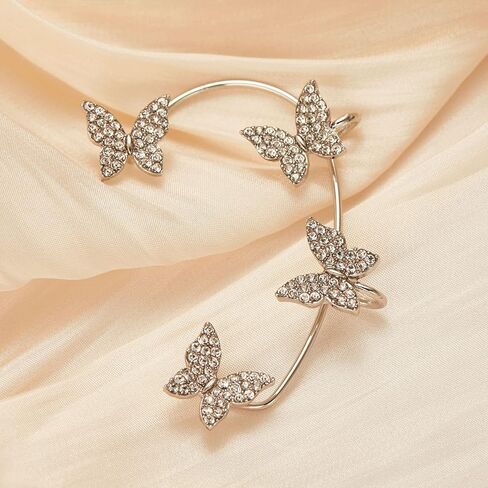 قطعتان من أقراط الأذن على شكل فراشة من الزركون للنساء أقراط التفاف الأذن الزاحفة بدون ثقب مشبك الأذن على شكل فراشة التفاف حول الأقراط المزيفة للفتيات in Kuwait