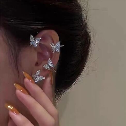 قطعتان من أقراط الأذن على شكل فراشة من الزركون للنساء أقراط التفاف الأذن الزاحفة بدون ثقب مشبك الأذن على شكل فراشة التفاف حول الأقراط المزيفة للفتيات in Kuwait