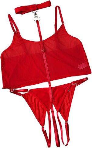 EHSUYAB 3PC Womens Mesh Lingerie Set, Removable Choker, Sheer Bra And Panty in Saudi Arabia