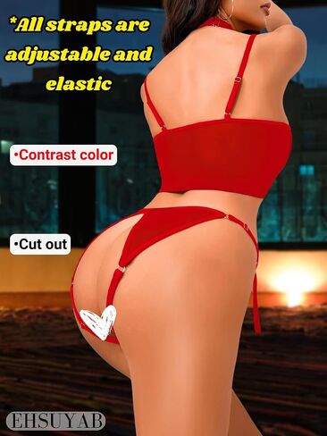 EHSUYAB 3PC Womens Mesh Lingerie Set, Removable Choker, Sheer Bra And Panty in Saudi Arabia