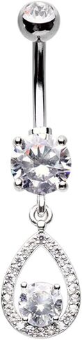 Inspiration Dezigns Multigem Dangle TearDrop Cubic Zirconia Belly Button Ring, Gold Plated Steel, cubic-zirconia in Kuwait