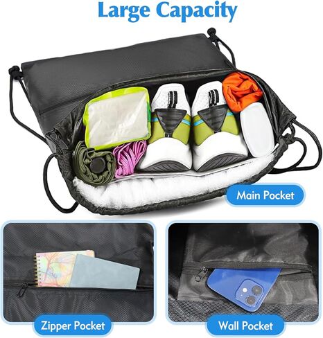 شنطة ظهر برباط سحب من تيسو، شنطة برباط مع جيوب، شنطة ظهر برباط سحب للرجال والنساء، شنطة صالة الالعاب الرياضية الرياضية والتمارين الرياضية والجمباز in Kuwait