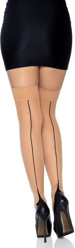 Leg Avenue Womens Contrast Top Cuban Heel Backseam Sheer Stockings in Saudi Arabia