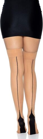 Leg Avenue Womens Contrast Top Cuban Heel Backseam Sheer Stockings in Saudi Arabia