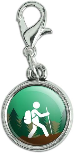 GRAPHICS & MORE Hiker Hiking Symbol Mountain Nature Antiqued Bracelet Pendant Zipper Pull Charm with Lobster Clasp, Metal in Saudi Arabia