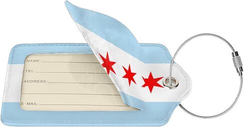 Chicago City Flag 2 Pcs Leather Luggage Tags Privacy Protection Id Tags with Stainless Steel Ring and Address Card. Suitable for Travel Bags Sports Equipment Pet Slings in Saudi Arabia