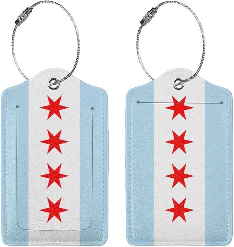 Chicago City Flag 2 Pcs Leather Luggage Tags Privacy Protection Id Tags with Stainless Steel Ring and Address Card. Suitable for Travel Bags Sports Equipment Pet Slings in Saudi Arabia