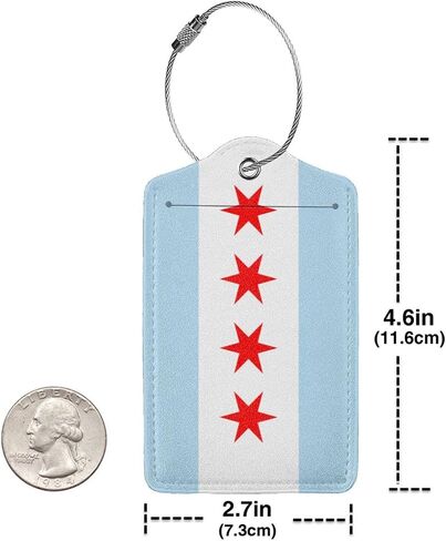 Chicago City Flag 2 Pcs Leather Luggage Tags Privacy Protection Id Tags with Stainless Steel Ring and Address Card. Suitable for Travel Bags Sports Equipment Pet Slings in Saudi Arabia