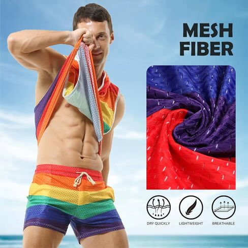 Akkad Kuti Rainbow Tank Top for Men Sexy Mesh Sleeveless Hoodies Pride Outfits Workout Tops Y-Back Muscle Shirts in Saudi Arabia