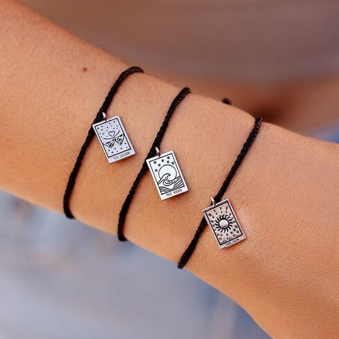 Pura Vida Bracelet Silver Tarot Charm Bracelet - Adjustable Bracelet with Waterproof Band, String Bracelet for Women - Stackable Bracelets for Teen Girls, Handmade Bracelets for Teens in Kuwait