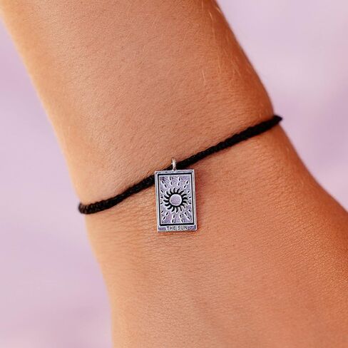 Pura Vida Bracelet Silver Tarot Charm Bracelet - Adjustable Bracelet with Waterproof Band, String Bracelet for Women - Stackable Bracelets for Teen Girls, Handmade Bracelets for Teens in Kuwait