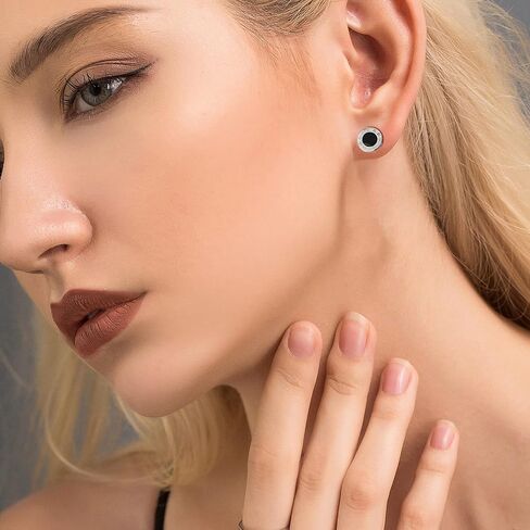 14 pairs of stainless steel earrings for men and women, multi piece anti allergic Huggie small ring earring set, exquisite black silver cubic zirconia cartilage earring hoop in Saudi Arabia