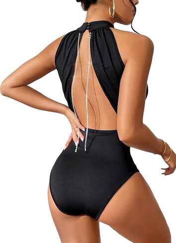 GORGLITTER Women's Backless Sleeveless One Pieces Bodysuit Sleeveless Chain Sexy Leotard Top in Saudi Arabia