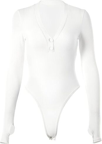 بدلة نسائية بأكمام طويلة ورقبة على شكل حرف V وتصميم خيط بدلة ضيقة قابلة للتمدد ومتينة in Kuwait