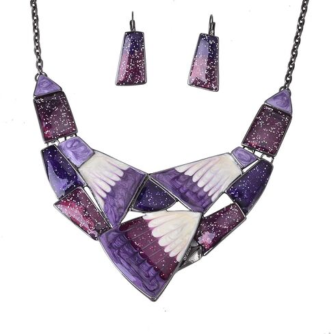 Irregular Enamel Triangle Shape Collar Bib Statement Necklace Earrings Set Women Bridal Jewelry in Saudi Arabia