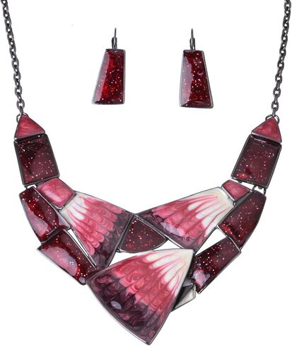 Irregular Enamel Triangle Shape Collar Bib Statement Necklace Earrings Set Women Bridal Jewelry in Saudi Arabia