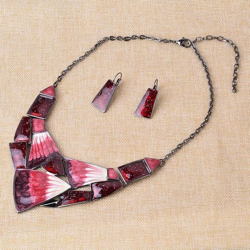 Irregular Enamel Triangle Shape Collar Bib Statement Necklace Earrings Set Women Bridal Jewelry in Saudi Arabia