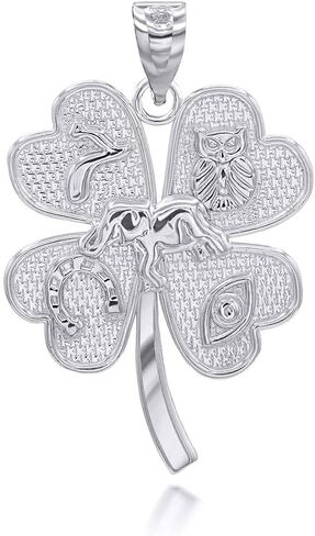 Claddagh Gold Fine Sterling Silver Four-Leaf Clover Lucky Charm Pendant in Saudi Arabia