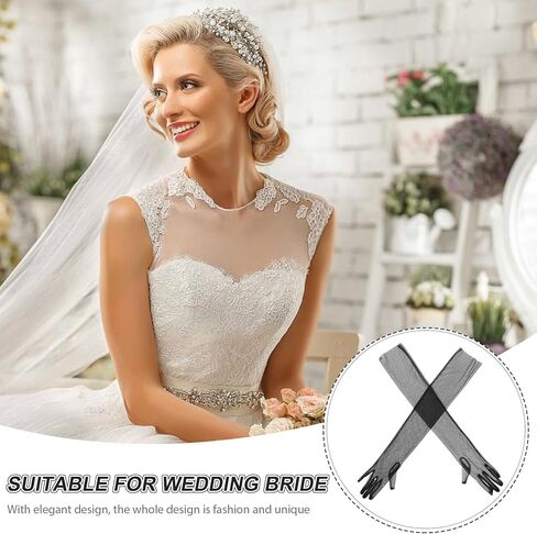 Long Wedding Mesh Tulle Gloves, 27'' Sexy Sheer Gloves Elbow Length Gloves for Wedding Costume Dance Party in Kuwait