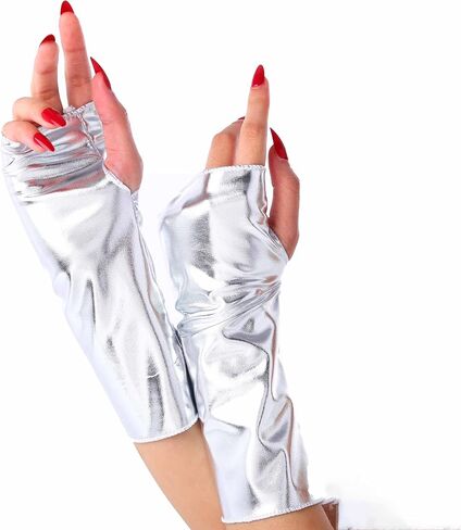 Short Opera Party Gloves Shiny Flapper Short Fingerless Metallic Gloves for Women and Girl in Kuwait