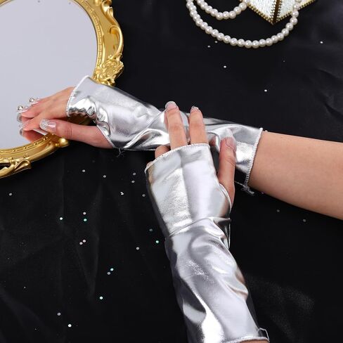 Short Opera Party Gloves Shiny Flapper Short Fingerless Metallic Gloves for Women and Girl in Kuwait