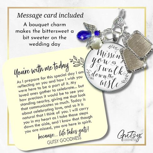 Bouquet Photo Charm Wedding Memory Something Blue Angel - I Know You'd Be Here If Heaven Honor Love One, Silver Finish Handmade Bridal Jewelry White Glass Pendant 2 Frames Gift Message & Box for Bride in Saudi Arabia