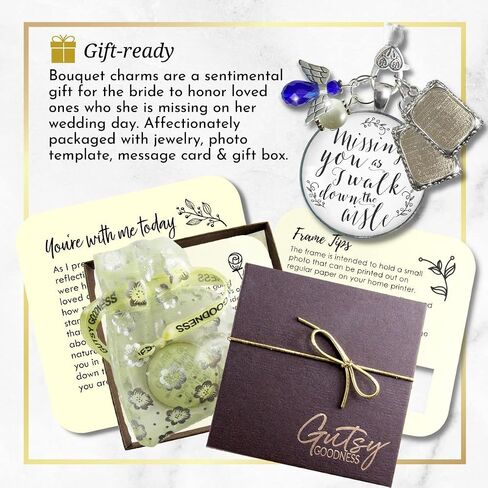 Bouquet Photo Charm Wedding Memory Something Blue Angel - I Know You'd Be Here If Heaven Honor Love One, Silver Finish Handmade Bridal Jewelry White Glass Pendant 2 Frames Gift Message & Box for Bride in Saudi Arabia