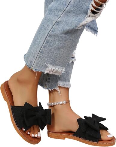 GORGLITTER Women's Bow Knot Flat Sandals Open Toe Slip On Slide Slipper Single Band Flats in Saudi Arabia