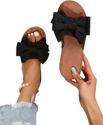 GORGLITTER Women's Bow Knot Flat Sandals Open Toe Slip On Slide Slipper Single Band Flats in Saudi Arabia