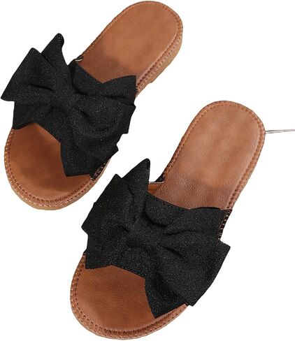 GORGLITTER Women's Bow Knot Flat Sandals Open Toe Slip On Slide Slipper Single Band Flats in Saudi Arabia