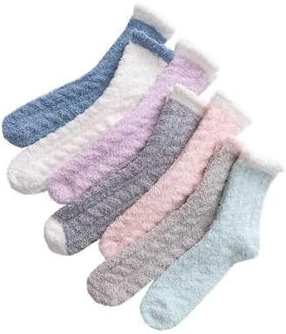 5 Pairs Women Warm Fuzzy Soft Fluffy Fleece Plush Solid Color Crew Socks in Saudi Arabia