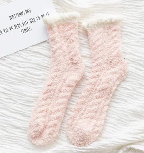 5 Pairs Women Warm Fuzzy Soft Fluffy Fleece Plush Solid Color Crew Socks in Saudi Arabia