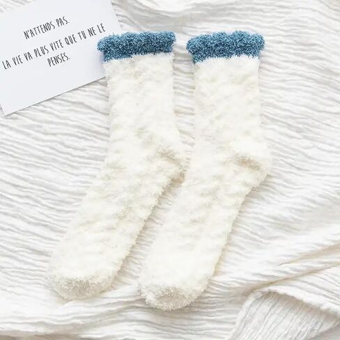 5 Pairs Women Warm Fuzzy Soft Fluffy Fleece Plush Solid Color Crew Socks in Saudi Arabia
